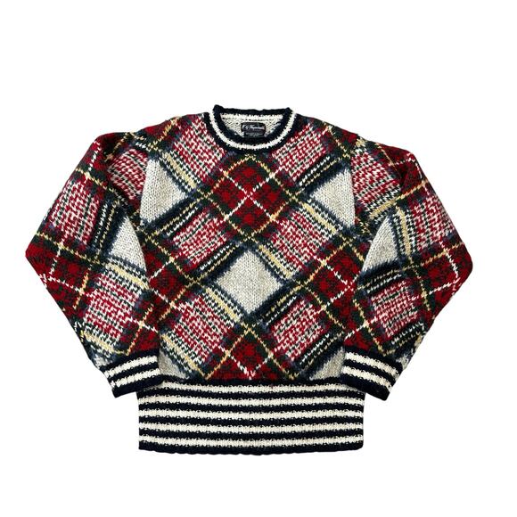 Vintage F. by Faconnable 100% Wool Men's Sweater Red Black Plaid Medium - Picture 1 of 6